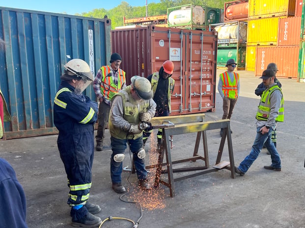Operator performing a grinding wheel test